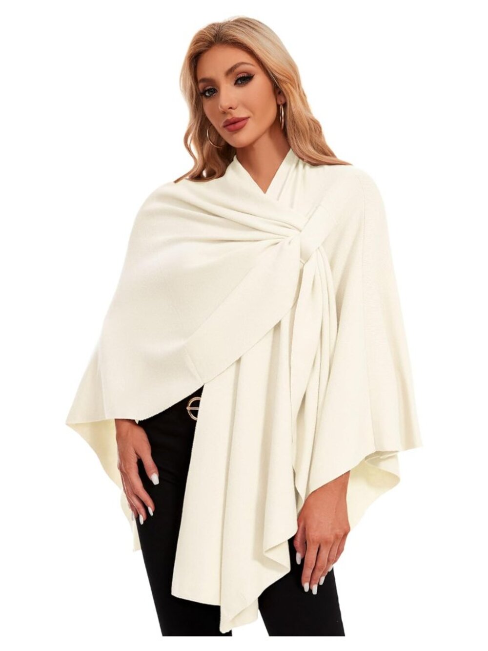 Women's Cross Front Knit Poncho Wrap Shawl One Size Warm Travel Cape